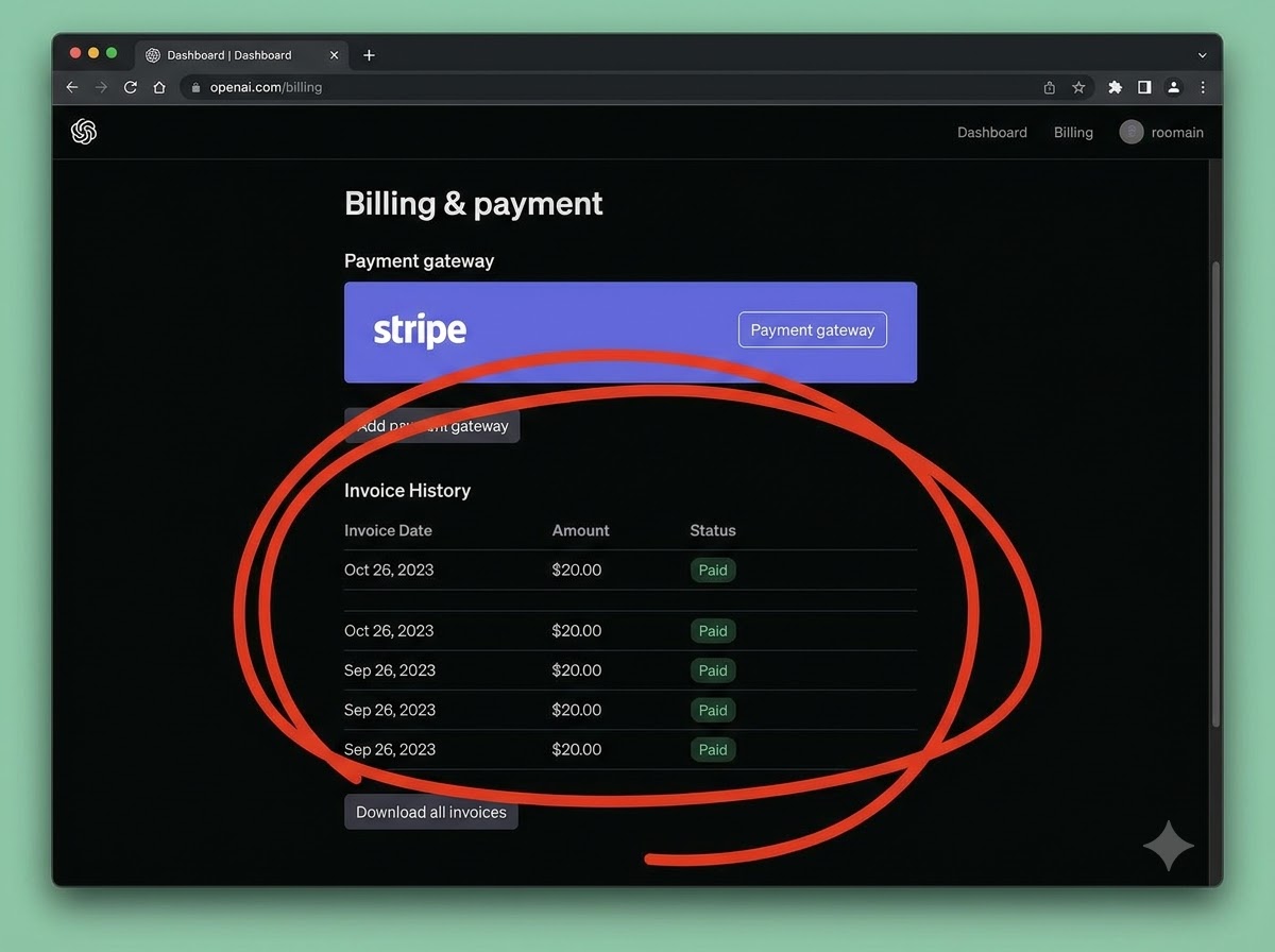 OpenAI Stripe invoice history sc… 202609071151